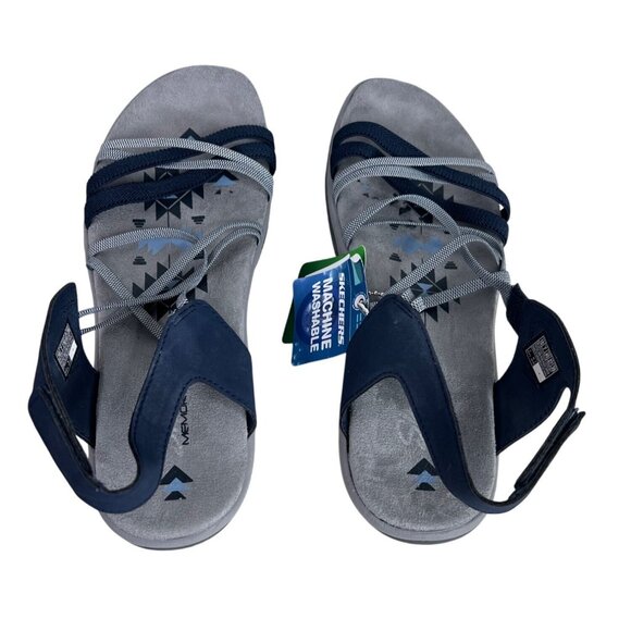 Skechers Reggae Slim Takes Two Strappy Sandals Navy Comfort Memory Foam US 10 - Picture 11 of 13